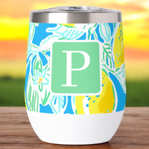 Preppy Blue Lemon Pattern Initial