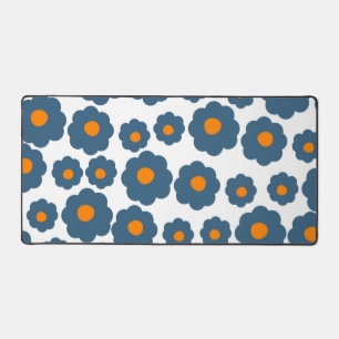 Preppy Blue Orange Hippie Flower Pattern Desk Mat