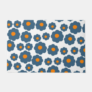 Preppy Blue Orange Hippie Flower Pattern Doormat