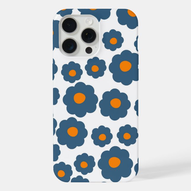 Preppy Blue Orange Hippie Flower Pattern iPhone Case (Back)