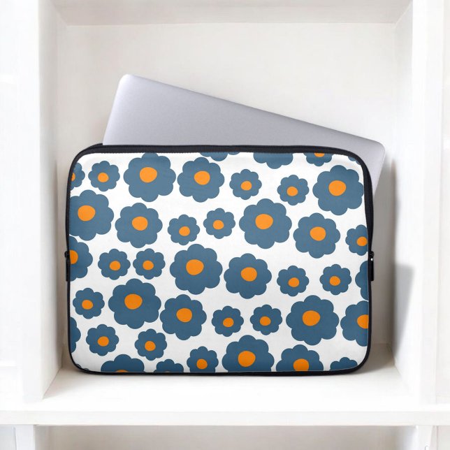 Preppy Blue Orange Hippie Flower Pattern Laptop Sl Sleeve (Creator Uploaded)