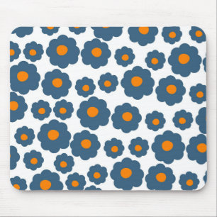 Preppy Blue Orange Hippie Flower Pattern Mouse Pad
