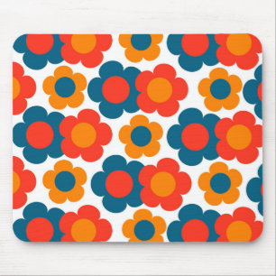 Preppy Blue Orange Hippie Flower Pattern Mouse Pad
