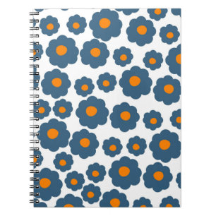 Preppy Blue Orange Hippie Flower Pattern Notebook