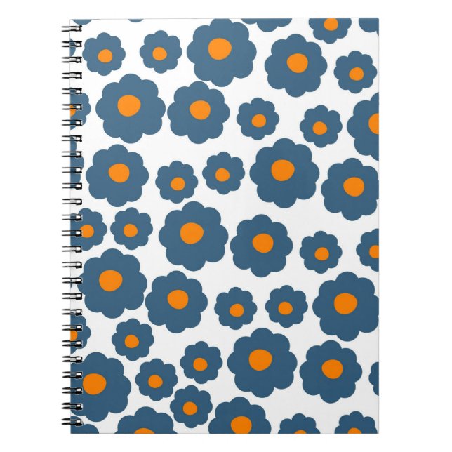 Preppy Blue Orange Hippie Flower Pattern Notebook (Front)