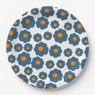 Preppy Blue Orange Hippie Flower Pattern Paper Pla Plate