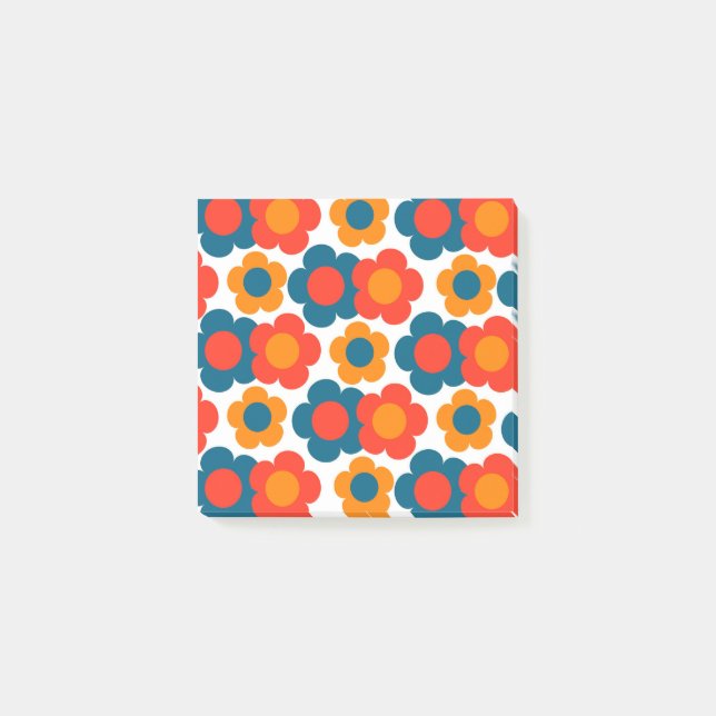 Preppy Blue Orange Hippie Flower Pattern Post-it Notes (Front)