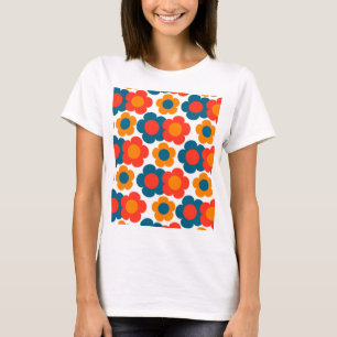 Preppy Blue Orange Hippie Flower Pattern T-Shirt