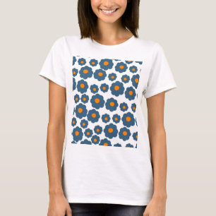 Preppy Blue Orange Hippie Flower Pattern T-Shirt