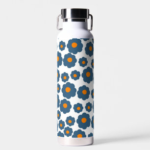 Preppy Blue Orange Hippie Flower Pattern Water Bottle