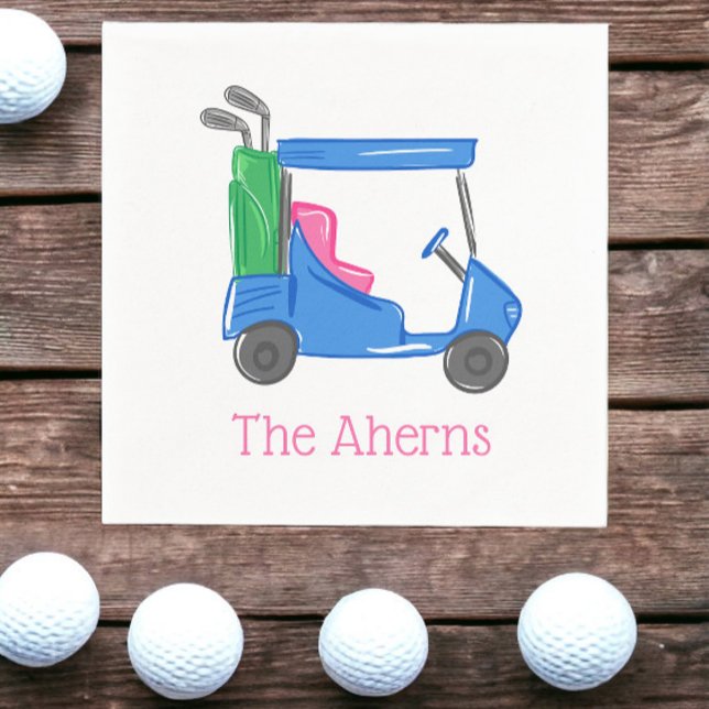 Preppy Blue Personalised Golf Cart Napkin (Creator Uploaded)
