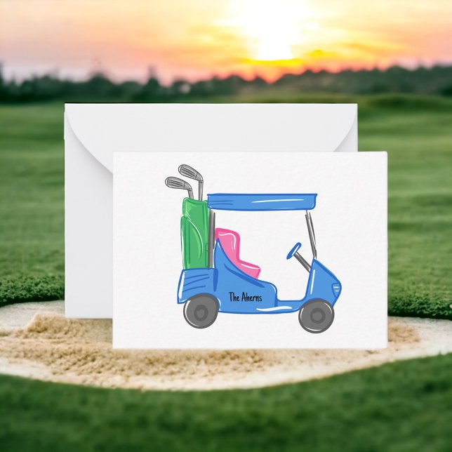Preppy Blue Personalised Golf Cart Note Card (Creator Uploaded)
