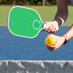Preppy Blue Pickleball Green Monogram Pickleball Paddle