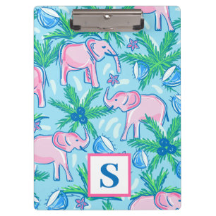 Preppy Blue Pink Green Elephant Monogram Clipboard