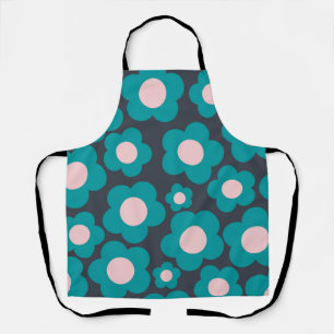 Preppy Blue Pink Hippie Flower Pattern Apron
