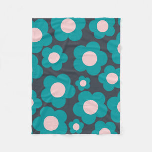 Preppy Blue Pink Hippie Flower Pattern Fleece Blanket
