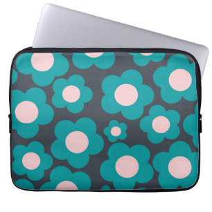 Preppy Blue Pink Hippie Flower Pattern Laptop Sleeve