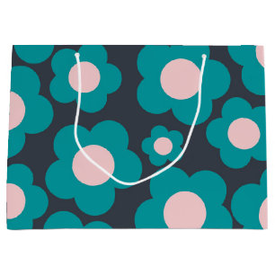 Preppy Blue Pink Hippie Flower Pattern Large Gift Bag