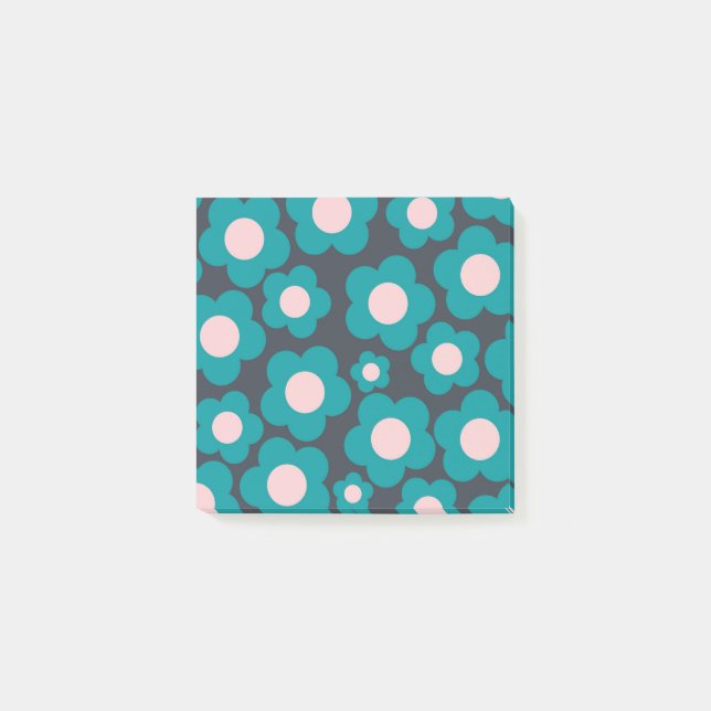 Preppy Blue Pink Hippie Flower Pattern Post-it Not Notes (Front)