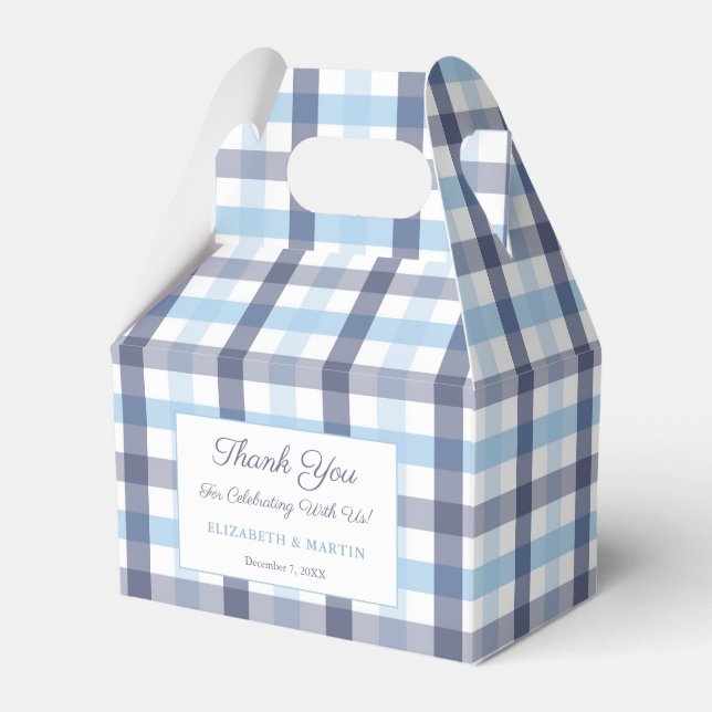Preppy Blue Plaid Boy Baby Shower Party Favour Box (Front Side)