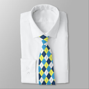 Preppy Blue Raspberry Lemon Yellow Argyle  Tie