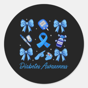 Preppy Blue Ribbon Coquette Bow Diabetes Awareness Classic Round Sticker