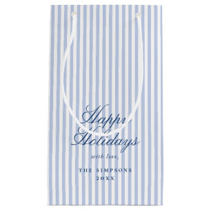 Preppy Blue Stripe Christmas Holiday Small Gift Bag