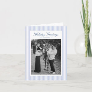 Preppy Blue Stripe Christmas Photo Holiday Card