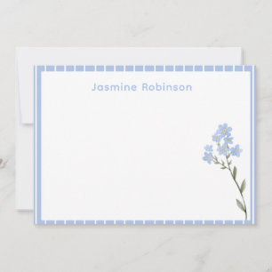 Preppy Blue Stripes with Flower Custom Note Card