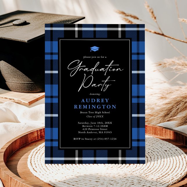 Preppy Blue Tartan Graduation Invitation (Creator Uploaded)