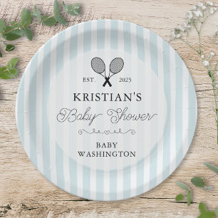 Preppy Blue Tennis Country Club Baby Shower Paper Plate