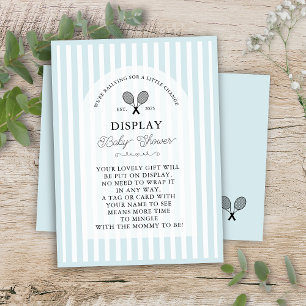 Preppy Blue Tennis Gifts on Display Baby Shower Enclosure Card