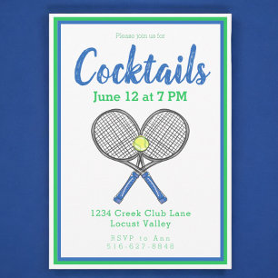 Preppy Blue Tennis Racquets Cocktail Party Invitation