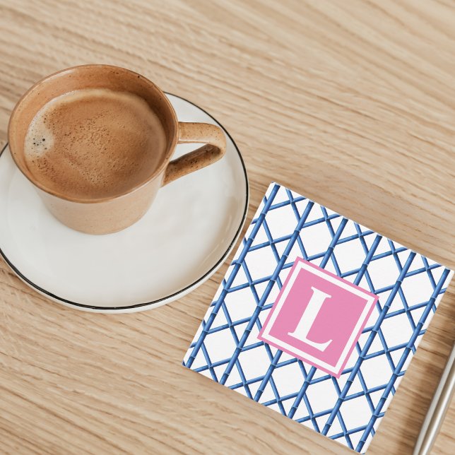 Preppy Blue Trellis Bamboo Monogram / Custom Card (Creator Uploaded)