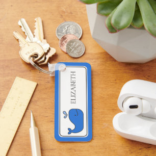 Preppy Blue Whale Personalised Key Ring