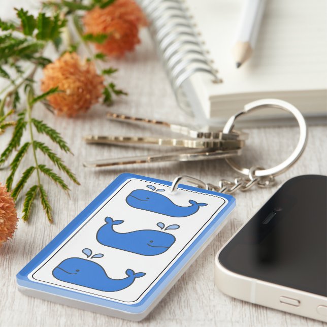 Preppy Blue Whale Personalised Key Ring (Front Right)