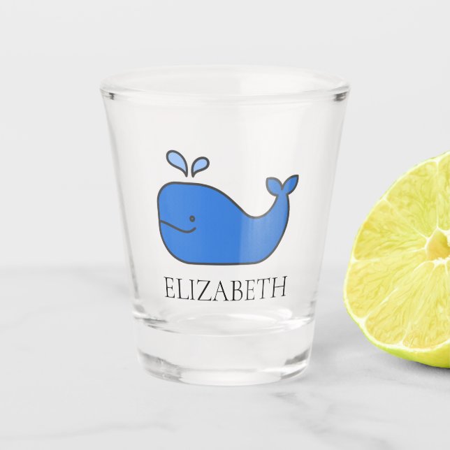 Preppy Blue Whale Personalised Shot Glass (Front)