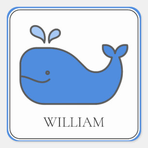 Preppy Blue Whale Personalised Square Sticker