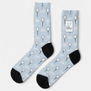 Preppy Blue White Bow Golf Pattern Monogram  Socks