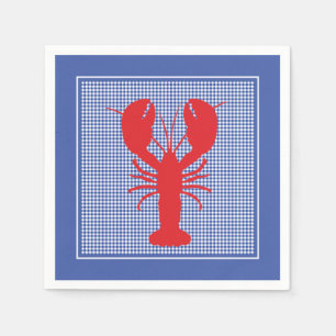 Preppy Blue White Gingham Red Lobster Bake Picnic  Napkin