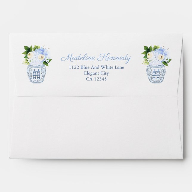 Preppy Blue White Stripe Seersucker Return Address Envelope (Back (Top Flap))