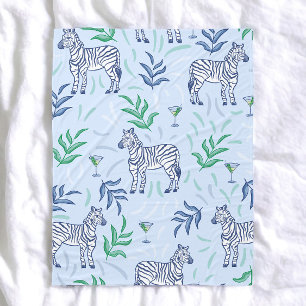 Preppy Blue Zebra Martini / Olive Cocktail Design Fleece Blanket