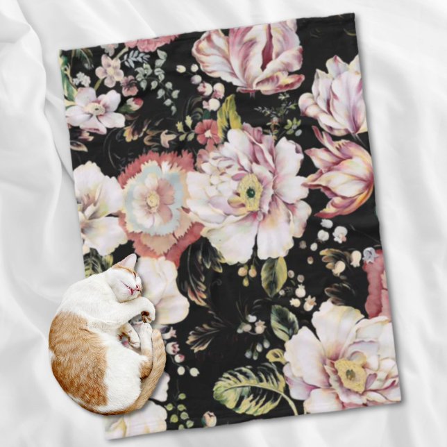Preppy bohemian country girly chic black floral fleece blanket (Preppy bohemian country girly chic black floral fleece blanket)