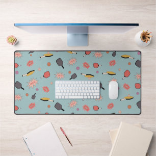 Preppy Bold Pickleball! Colorful Pattern in Blue Desk Mat