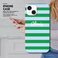 Preppy Bold Retro Stripe Pink Green Personalised