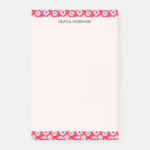 Preppy Botanical Chic Red/Pink Floral Personalised Post-it Notes