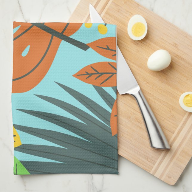 Preppy botanical pattern blue orange pretty colour tea towel (Quarter Fold)