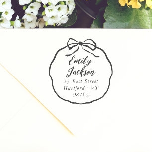 Preppy Bow Chic Calligraphy Return Address Rubber Stamp