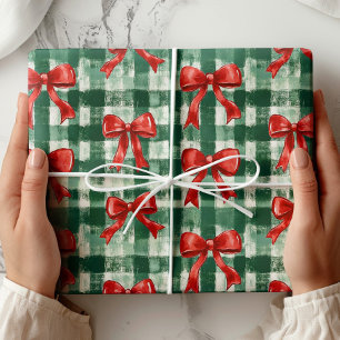 Preppy Bow Plaid Christmas Wrapping Paper