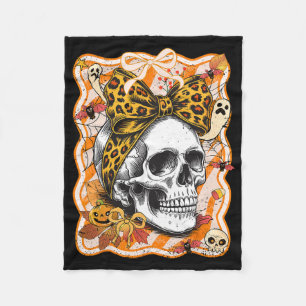 Preppy Bow Skull Halloween Spooky Season Womens Gi Fleece Blanket